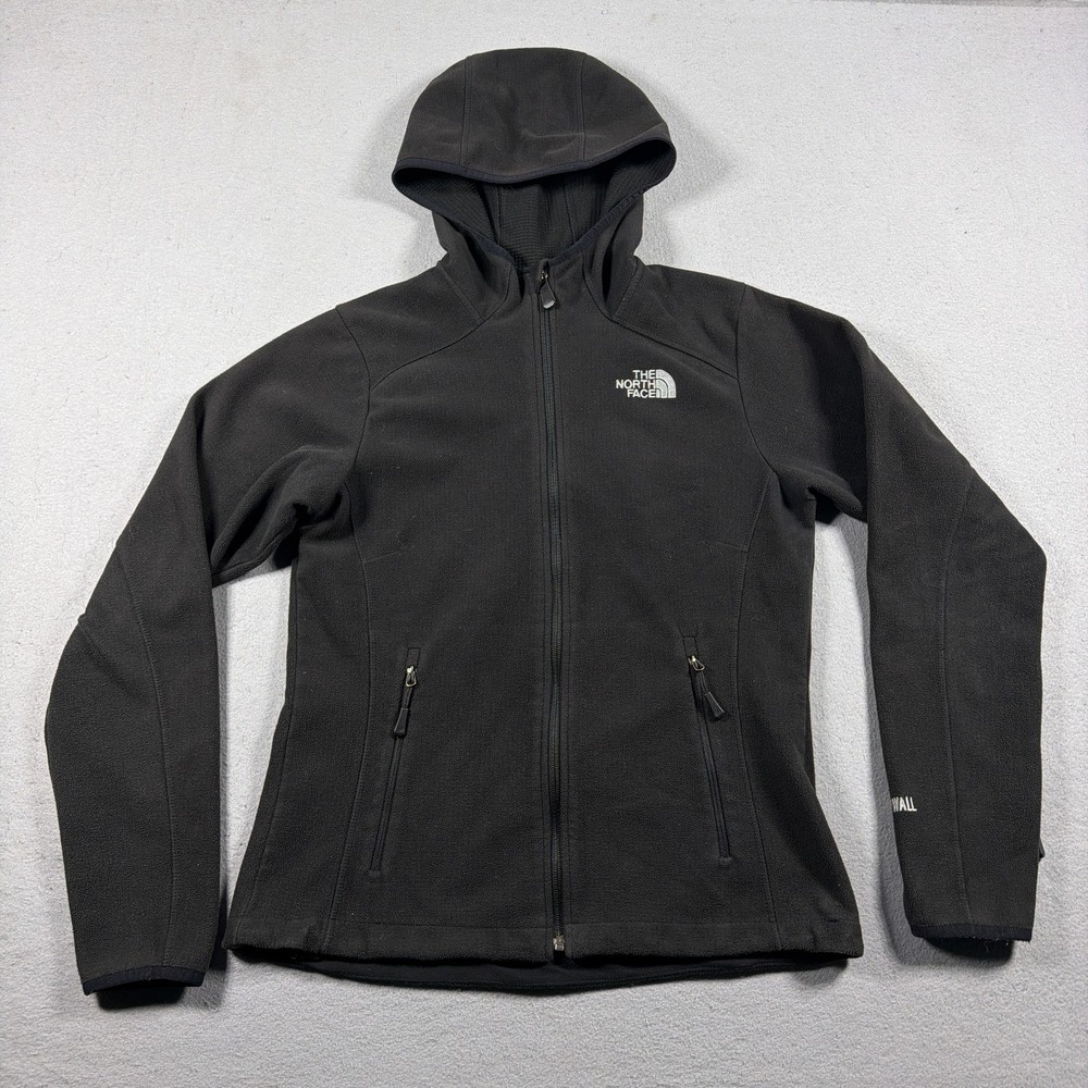 North Face Jacket Womens Medium Black WindWall Fleece Hooded Full Zip Outdoor - Picture 1 of 9